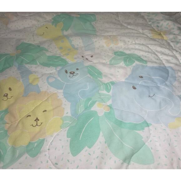 Vintage Baby Dreams Crib Comforter Quilt Blanket White Safari Green Pastel *READ - Picture 3 of 12